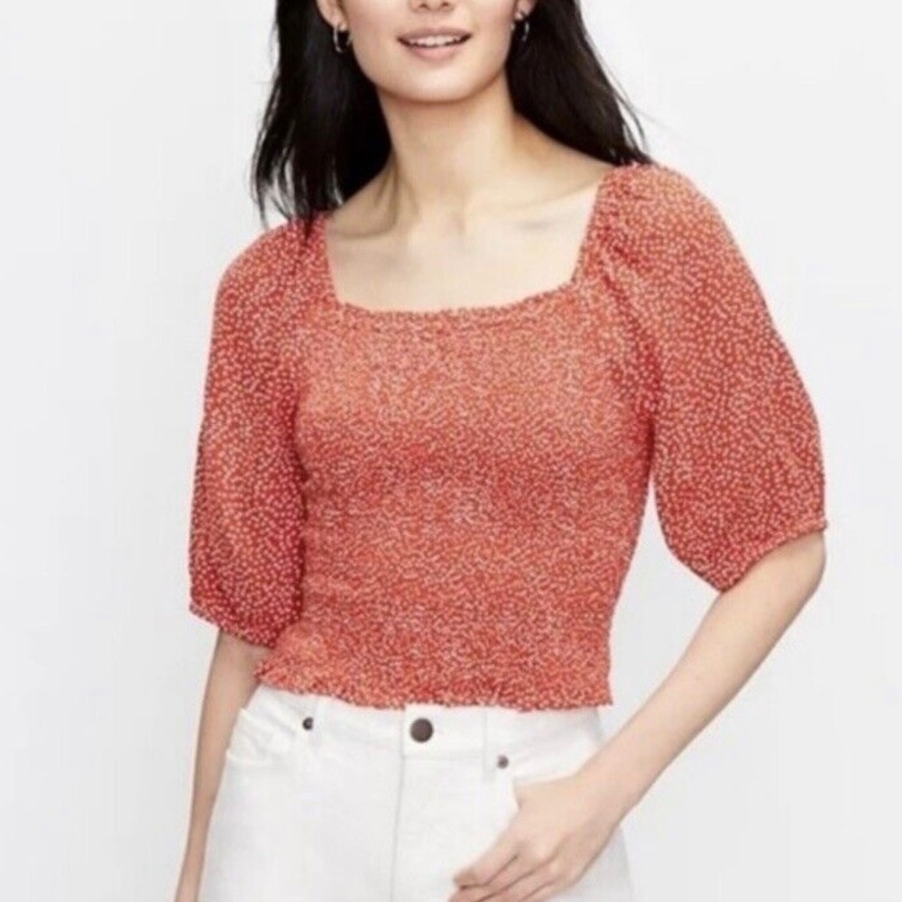 SALE Loft Orange and White Off The Shoulder Shirt